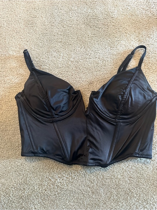 Tops - Black Satin Longline Bustier Top / Bralette